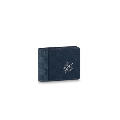 LOUIS VUITTON PORTEFEUILLE SLENDER CHECKERED FLAP CLOSURE COWHIDE LEATHER AND CANVAS WALLET N60544 (11.5*9cm)